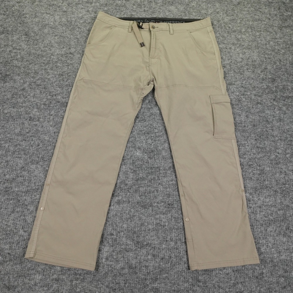Prana Stretch Zion Pants Mens 40x30 Khaki Beige Hiking Outdoor Cargo Nylon Blend
